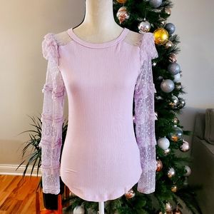 Free people purple pastel polka dot lace sleeve